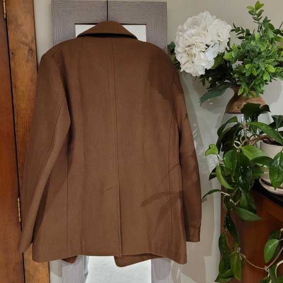EUC Journal Standard Japan Women's Tan Wool Coat Sheep Skin Chin Strap Brown XL - Picture 3 of 5